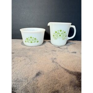 Pyrex Summer Impressions Honeydew Melon Floral Open Sugar Bowl/Creamer Set (2)